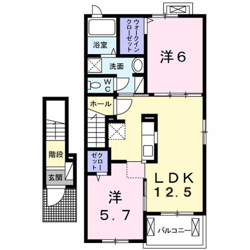 ラビアンローゼC(2LDK/2階)の間取り写真
