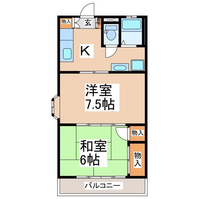 コスモ上田(2K/2階)の間取り写真