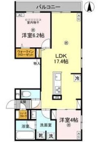 ディアコート鷹合(2LDK/3階)の間取り写真