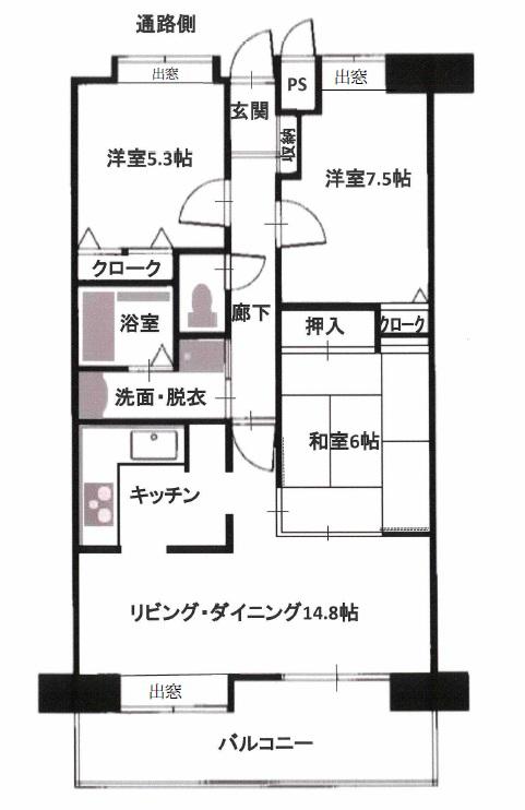 エバグリーンパレス福山(3LDK/4階)の間取り写真