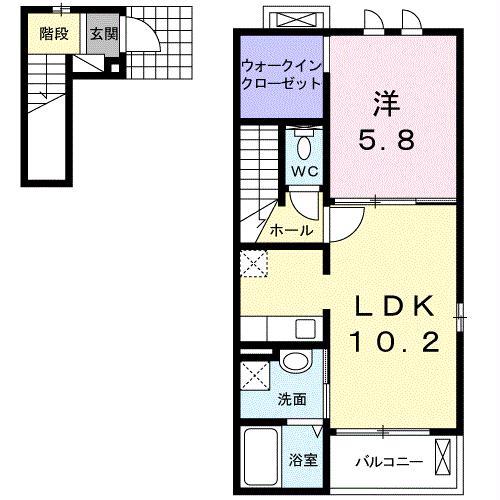 ボヌールA・B(1LDK/2階)の間取り写真