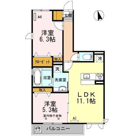 ヴィラ グレンディール(2LDK/2階)の間取り写真