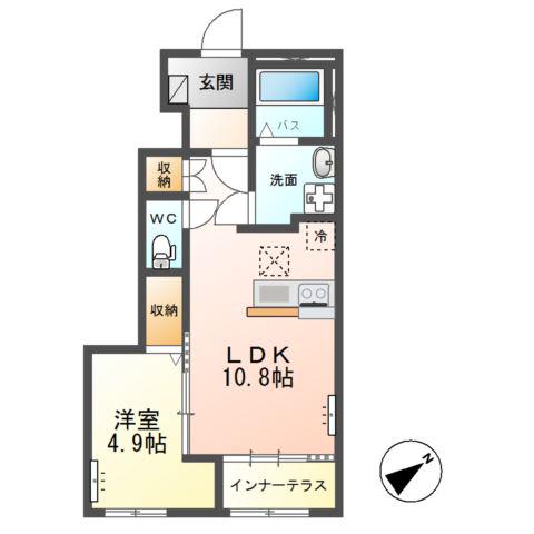 土浦市中村南2丁目アパート(1LDK/1階)の間取り写真