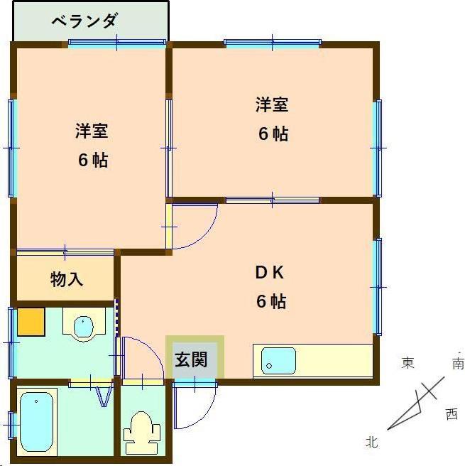 ビューイック(2DK/2階)の間取り写真