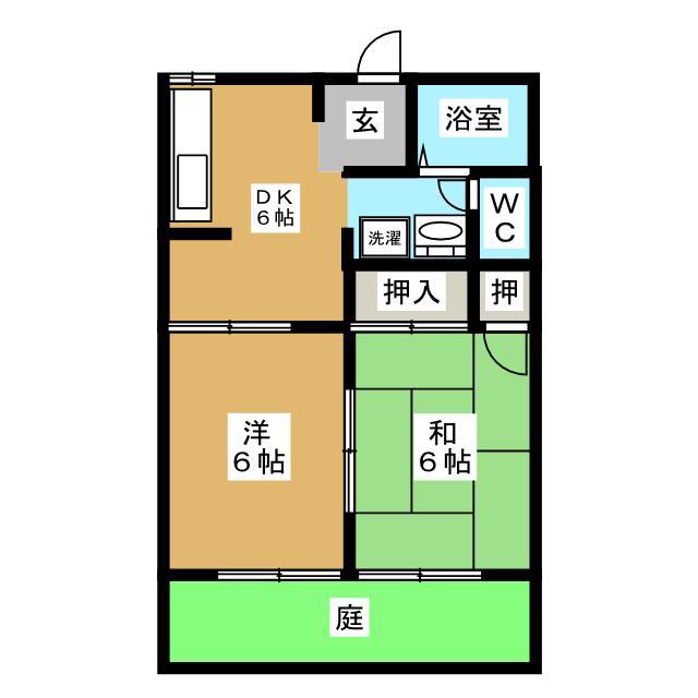 ラフォーレ B棟(2DK/1階)の間取り写真