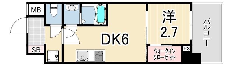 セレニテ西元町アリエ(1DK/6階)の間取り写真