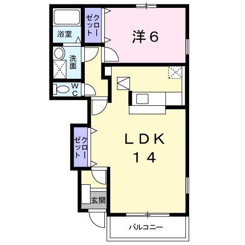 アフロディテB(1LDK/1階)の間取り写真