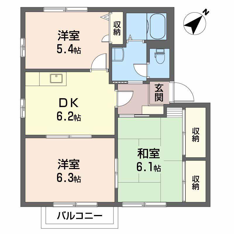 ヴィオラ片山 C棟(3DK/2階)の間取り写真