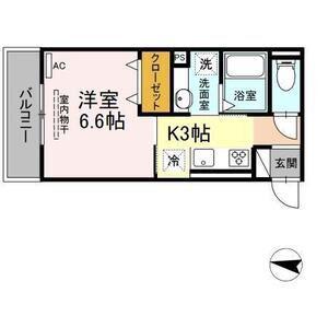 GRAND D-ROOM京町(1K/2階)の間取り写真