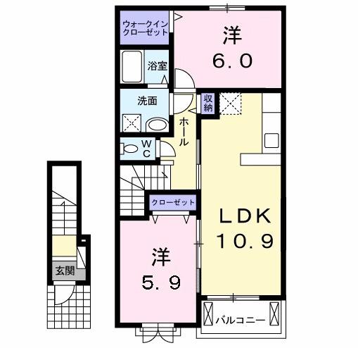 ヴィラ・立川(2LDK/2階)の間取り写真