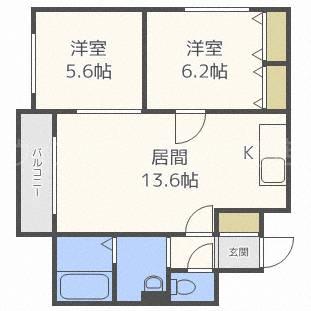 クレストパレス菊水(2LDK/2階)の間取り写真