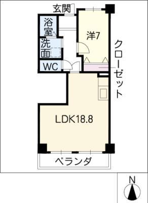 ウィン・コート白川(1LDK/7階)の間取り写真