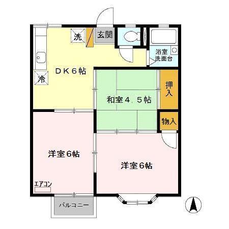 レイクヒルズ373 A(3DK/1階)の間取り写真