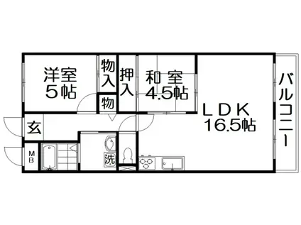 ハイパークマンション(2LDK/3階)の間取り写真