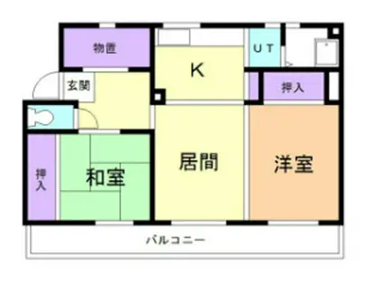 高砂ハイツD棟(2DK/4階)の間取り写真