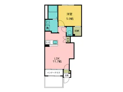 ソアール小土(1LDK/1階)の間取り写真