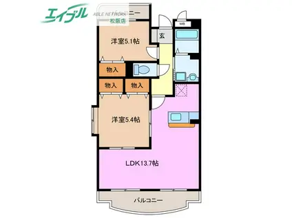 フェリーチェ(2LDK/4階)の間取り写真