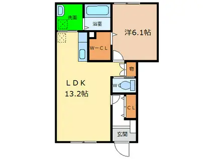 セントロイエル領家(1LDK/1階)の間取り写真