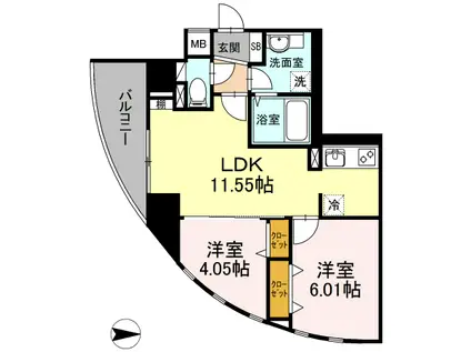 コンフォートレジデンス仙台東口(2LDK/6階)の間取り写真