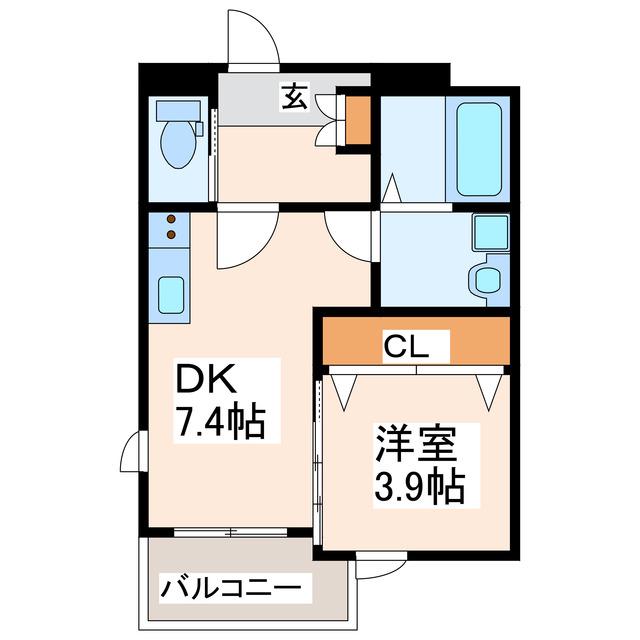シャロム西子飼(1DK/3階)の間取り写真