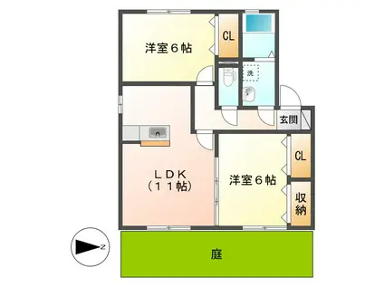 ライフモア守上B棟(2LDK/1階)の間取り写真