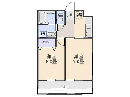 フリーダムマンション(2K/3階)の間取り写真