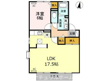 ラ・フィーネ曙 A棟(1LDK/1階)の間取り写真