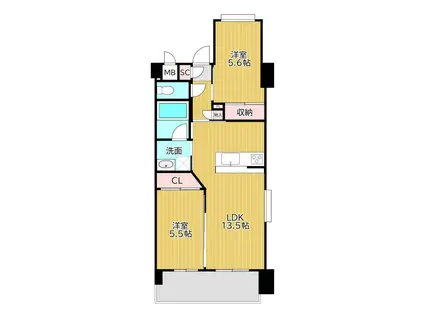 ウイングス西本町(2LDK/14階)の間取り写真