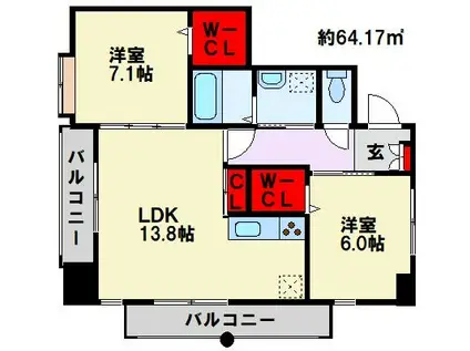 ダ・ヴィンチ(2LDK/13階)の間取り写真