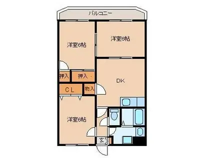 レジデンス初海(3DK/1階)の間取り写真