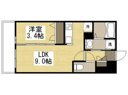 月光福山三吉町(1LDK/3階)の間取り写真