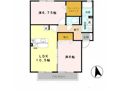 サンヴィレッジ田尻A棟(2LDK/2階)の間取り写真