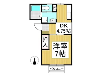 サンコーポクレイン B棟(1DK/1階)の間取り写真