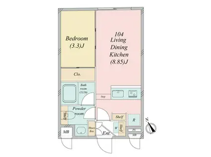 GRANDE HIGASHIROKUGO(1LDK/1階)の間取り写真