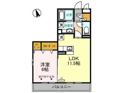 アネシス城北C(1LDK/2階)の間取り写真