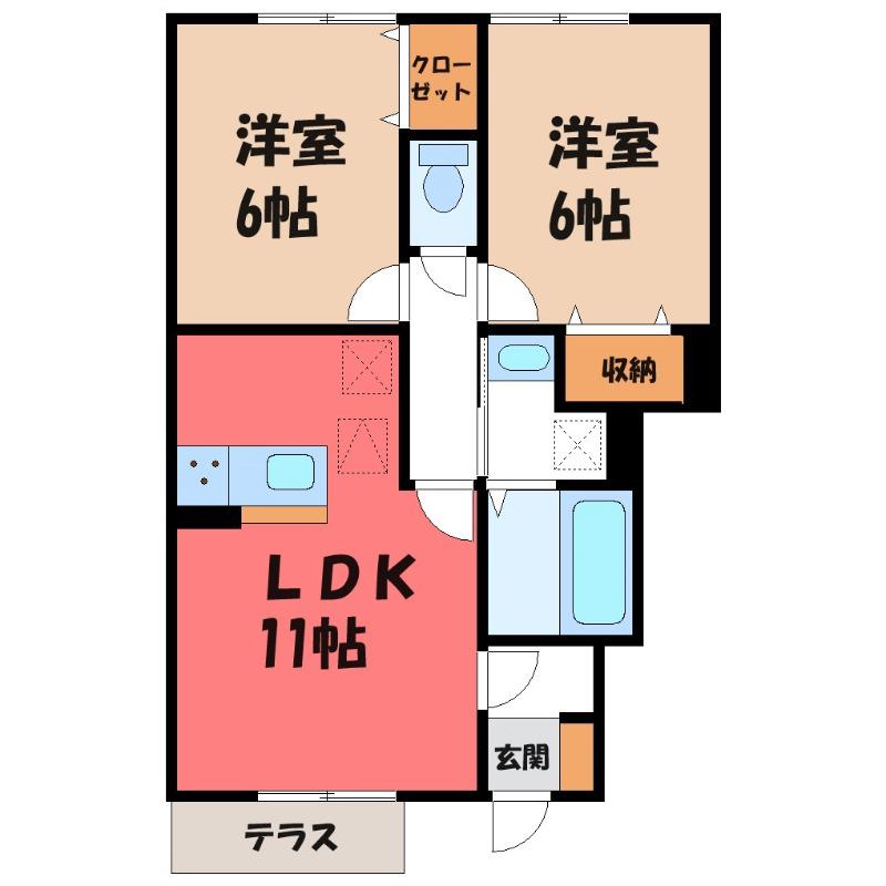 グランシャリオ大胡B(2LDK/1階)の間取り写真