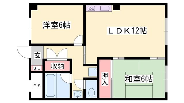 セルジュYS網干(2LDK/1階)の間取り写真