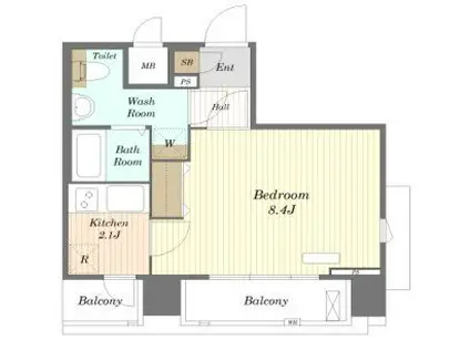 ガーラ芝御成門(1K/14階)の間取り写真