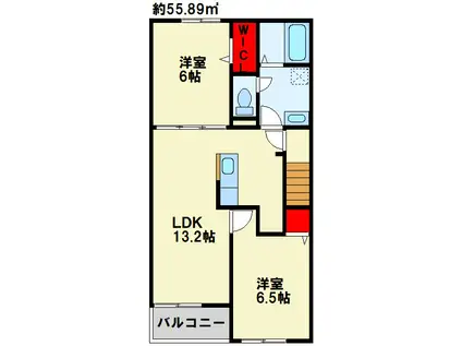 ネオンビオスII(2LDK/2階)の間取り写真