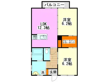 クレアールライフ宮若B(2LDK/1階)の間取り写真