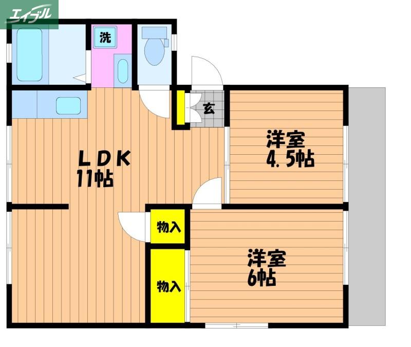 エコーハイツFUJI B(2LDK/1階)の間取り写真