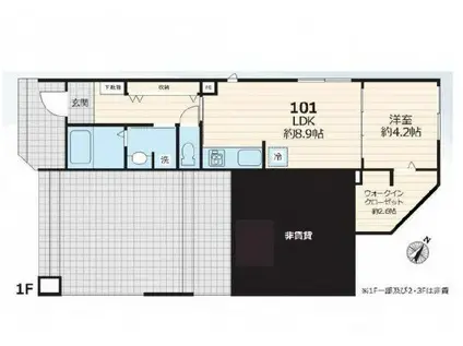 ビューノ白金台(1LDK/1階)の間取り写真