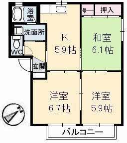 グレース曙 E棟(3DK/2階)の間取り写真