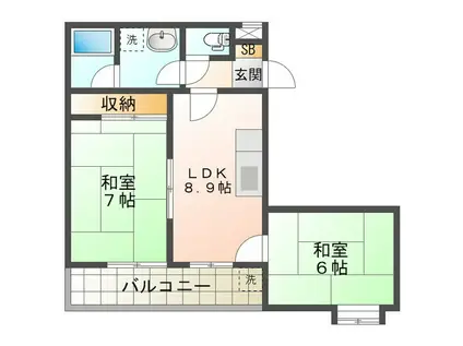 日宝レスカール幸町(2DK/9階)の間取り写真