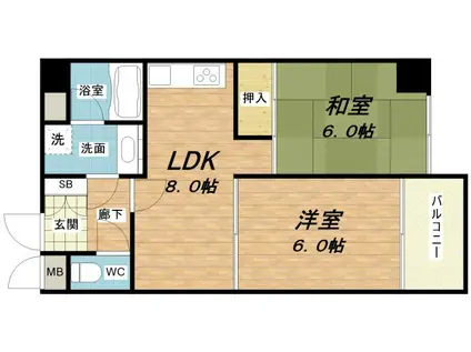 グランドムール清水谷(2LDK/6階)の間取り写真