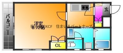 レ・クルール(1K/2階)の間取り写真