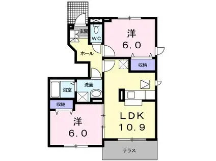 プリムヴェールB(2LDK/1階)の間取り写真