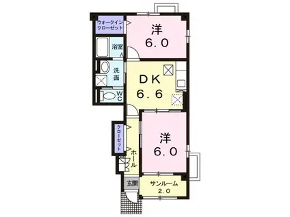 グリーンパークB(2DK/1階)の間取り写真