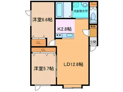 JR根室本線 帯広駅 徒歩36分 2階建 築9年(2LDK/1階)の間取り写真