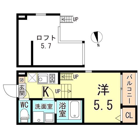 GROWTH御幣島(1K/2階)の間取り写真